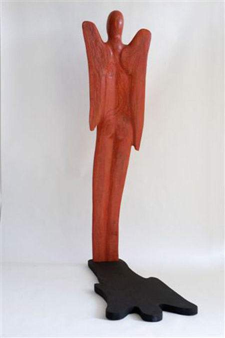 Gepolychromeerde houten beelden - Rode engel - achterzijde